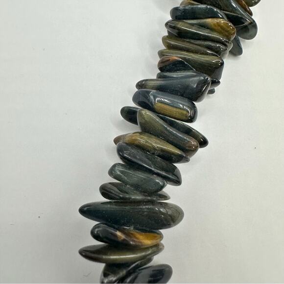 Vintage Chunky Tiger's Eye Dog Tumbled Stone Necklace 14.5" Choker Brown Green - Picture 4 of 8